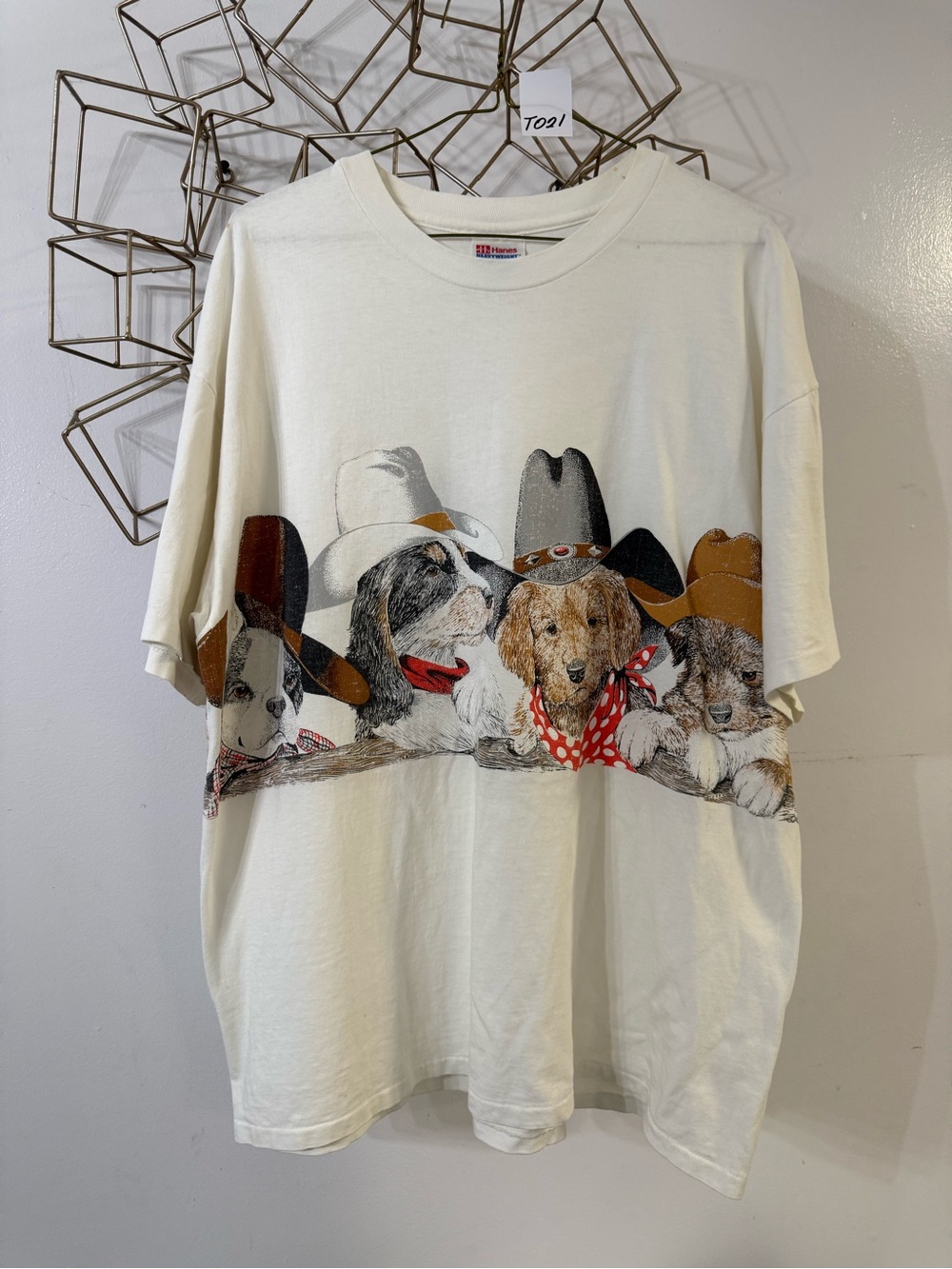 Hanes Cream Tee with Cowboy Hat Dogs Graphic